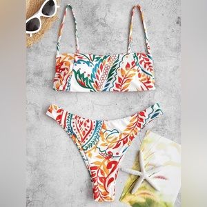 ZAFUL 2 Piece Scoop Neck Bikini High Cut Waisted Swimsuit Set Brazilian (NWT)